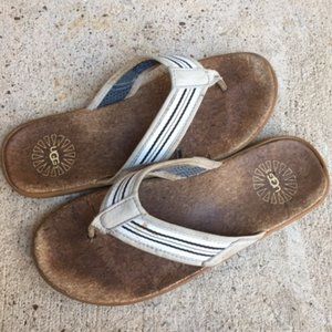 UGG Men's Stripe Flip Flops Thong Seaside Pool Beach Island Cork Sandals